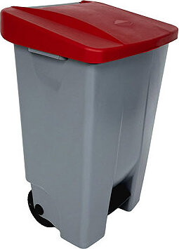 Denox Nášľapný odpadkový kôš na triedený odpad 120 l, červené veko, plastový s kolieskami