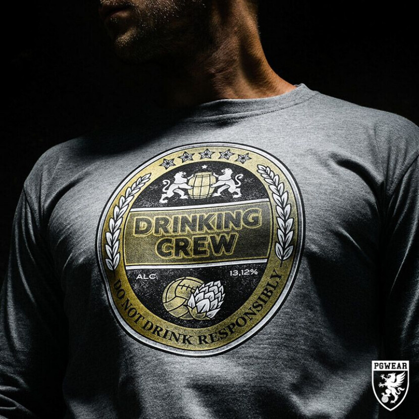 Tričko s dlhým rukávom PGwear Drinking Crew - sivé, XXL