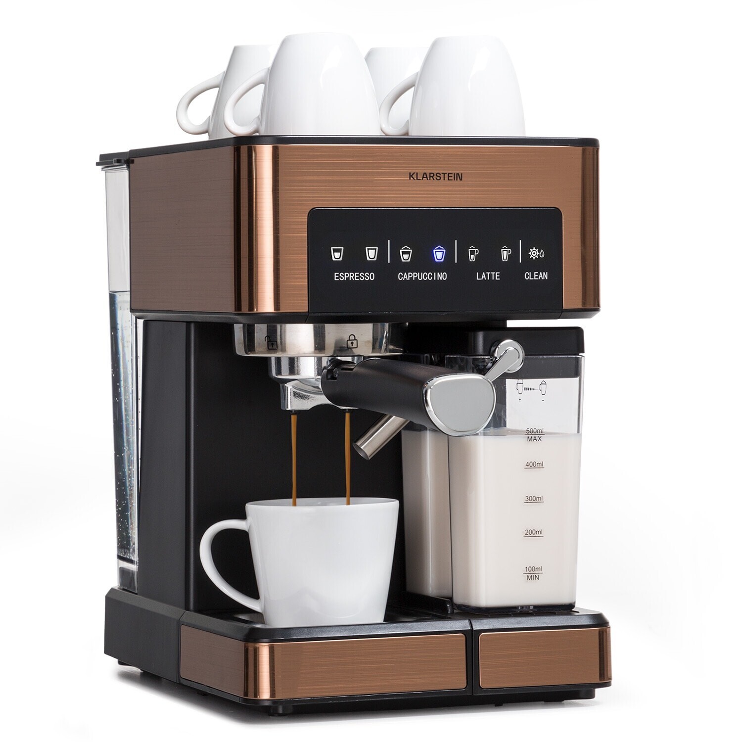 Klarstein Arabica Comfort kávovar s portafiltrom, 1350 W, 20 bar, 1,8 l, dotykový ovládací panel