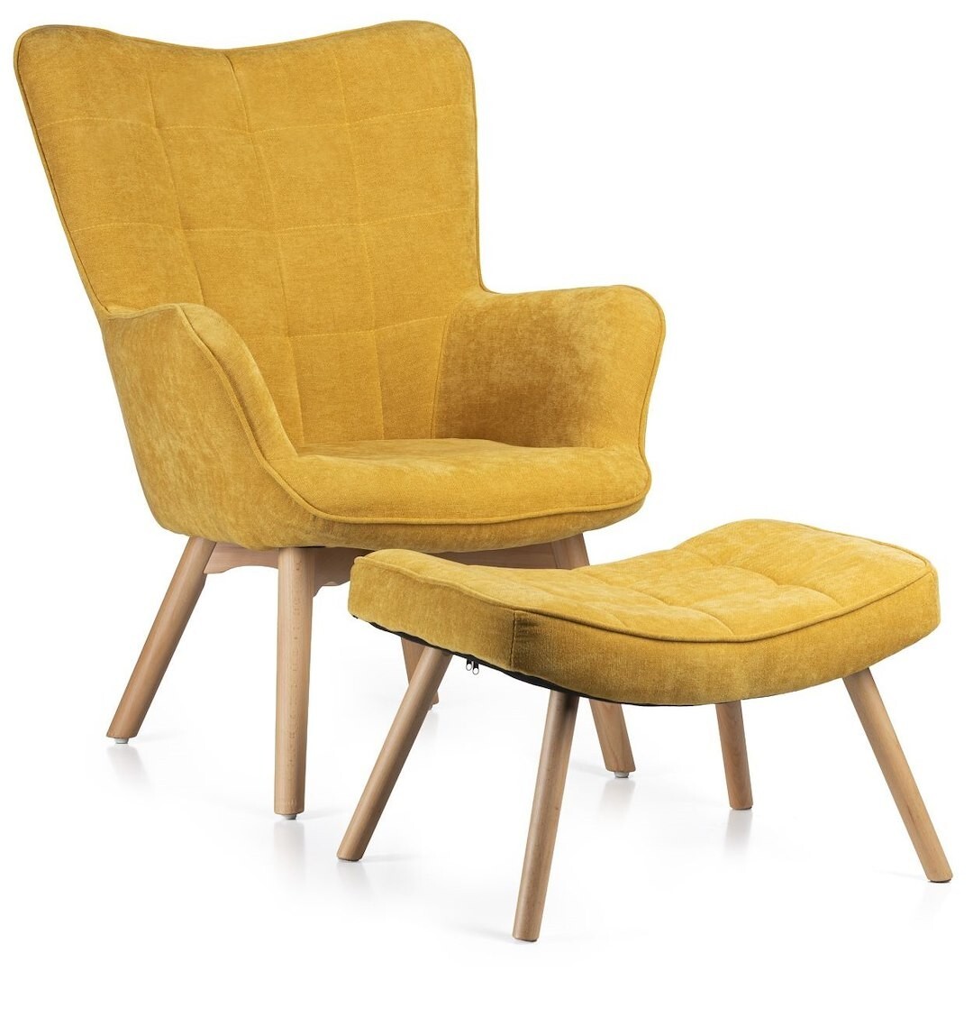Čalouněné křeslo s podnožkou Grella žluté