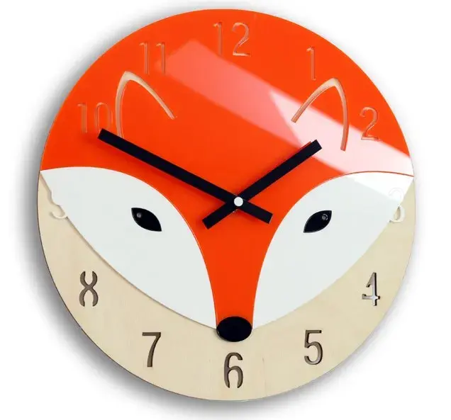 Dětské nástěnné hodiny Liška 30 cm oranžové