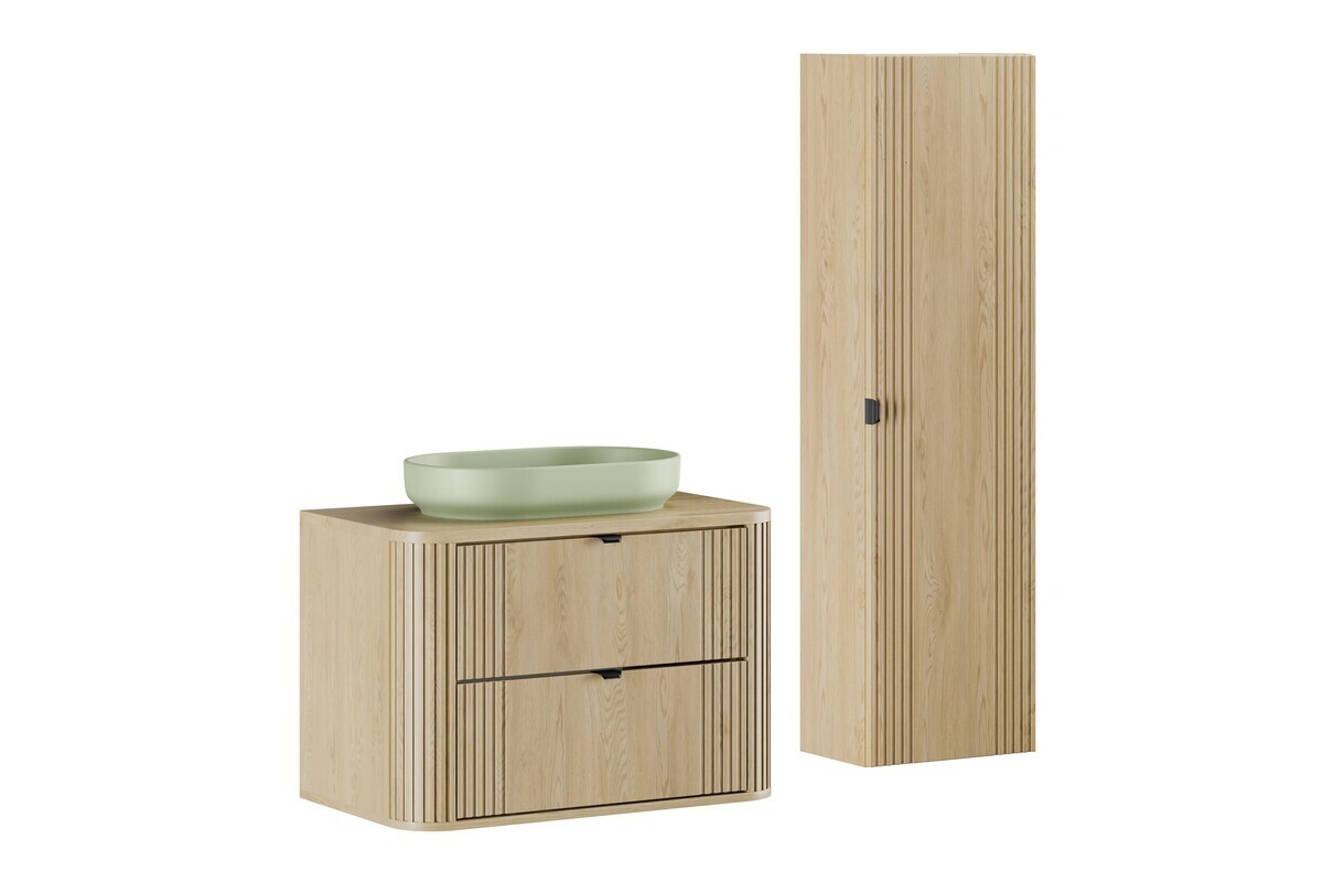 Koupelnová sestava Ovalia River s deskou, umyvadlem a skříňkami 80 cm dub Cremona