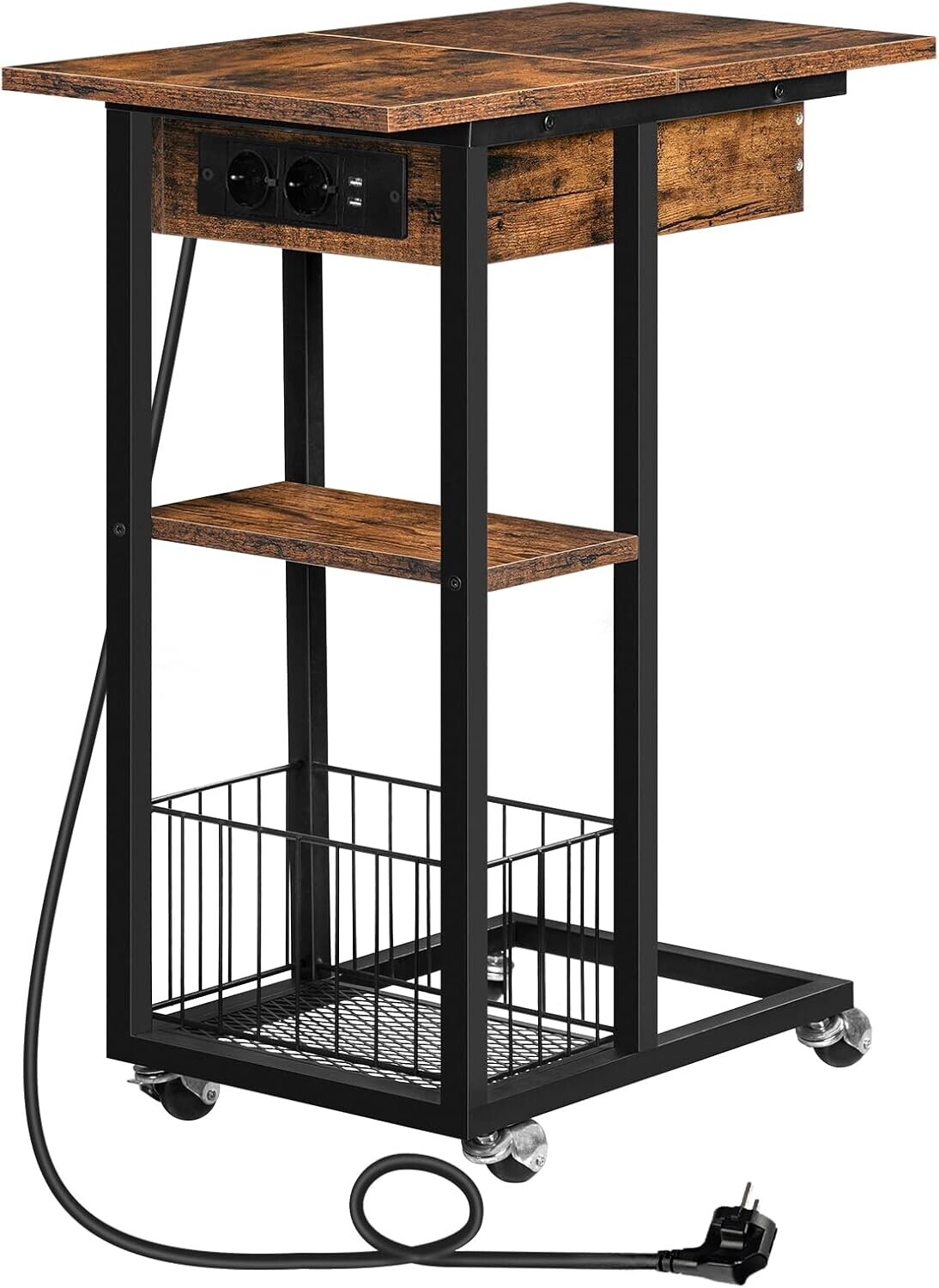 Odkladací stolík Vasagle Corby s nabíjacou stanicou hnedý/čierny