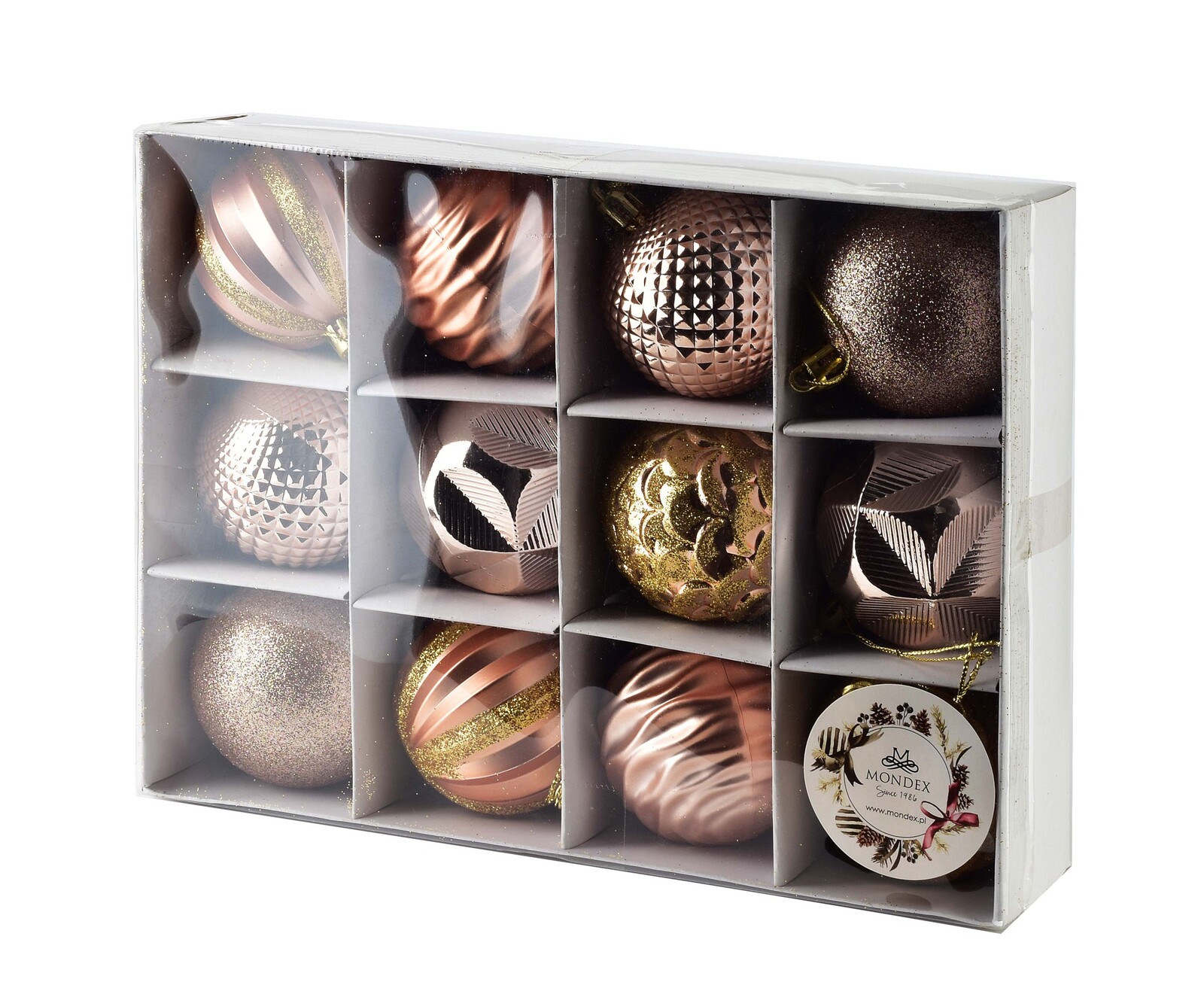 Sada 12 ks vánočních baněk Lila 6 cm světle růžová