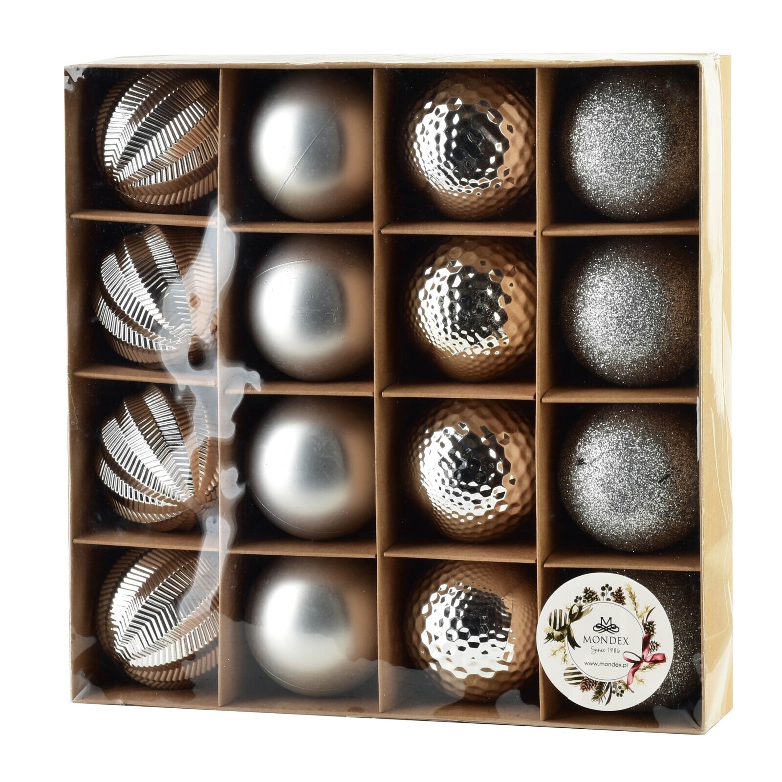 Sada 16 ks vánočních baněk Luca stříbrná