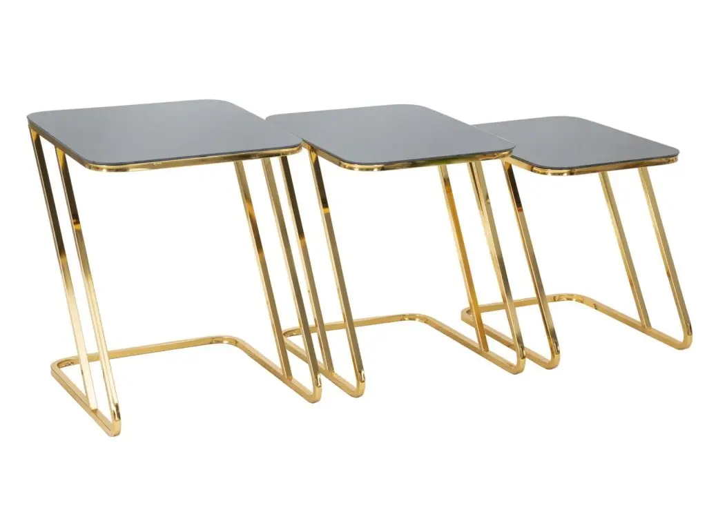 Sada 3 ks odkládacích stolků Simple zlatá/černá