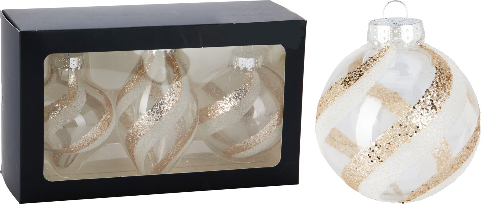 Sada 3 ks vánočních baněk Patrick zlatá/bílá