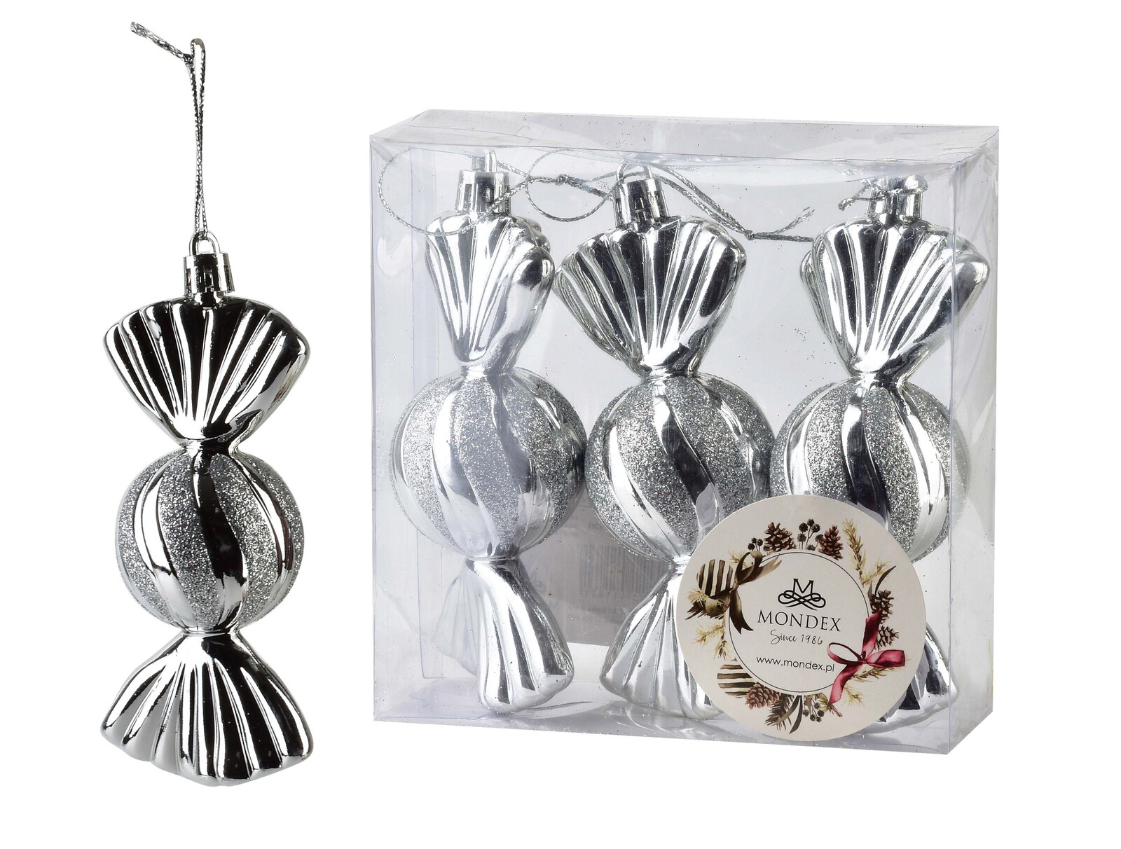 Sada 3 ks vánočních ozdob Silas 11x4 cm stříbrná