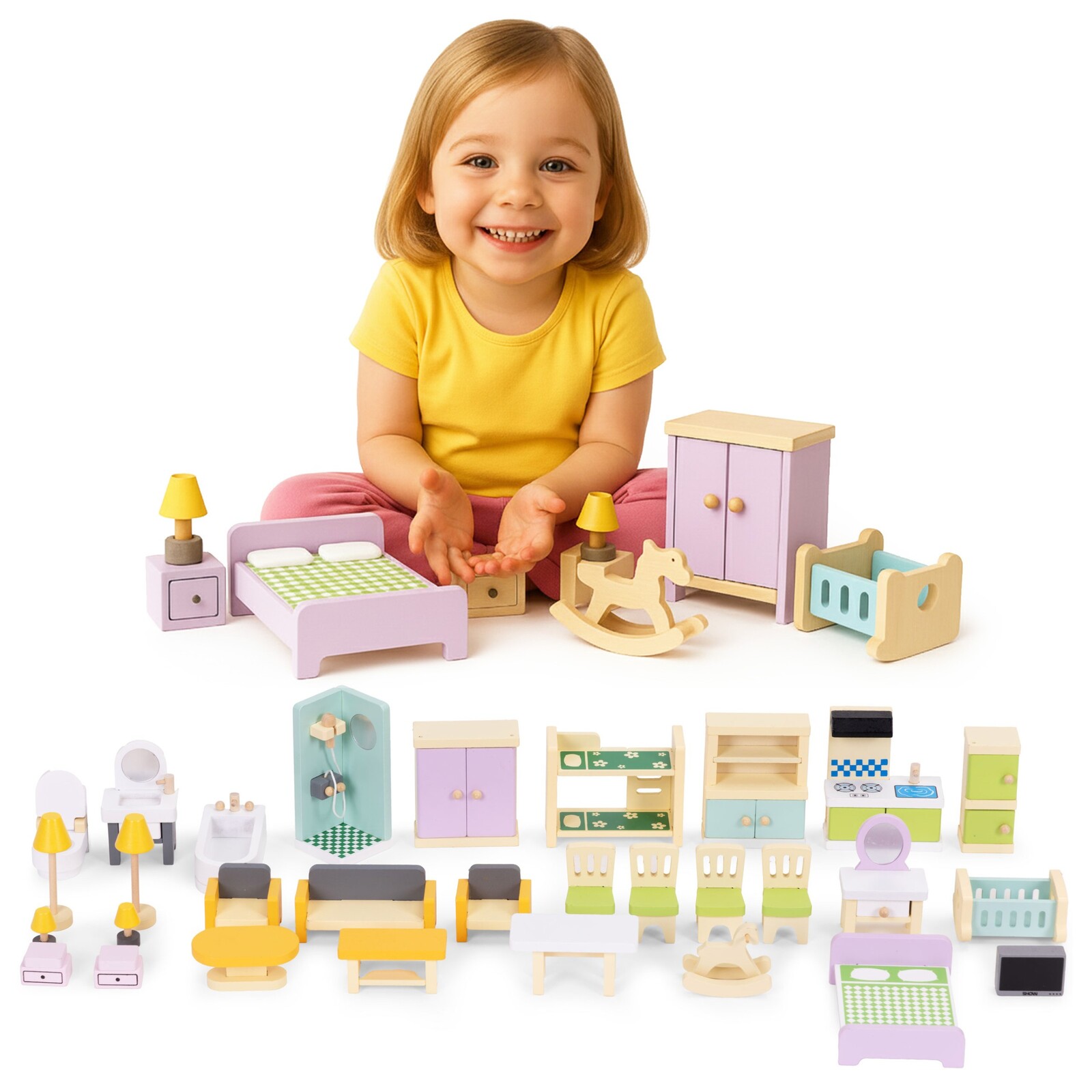 Sada 30 ks nábytku pro panenky HOUSE vícebarevná