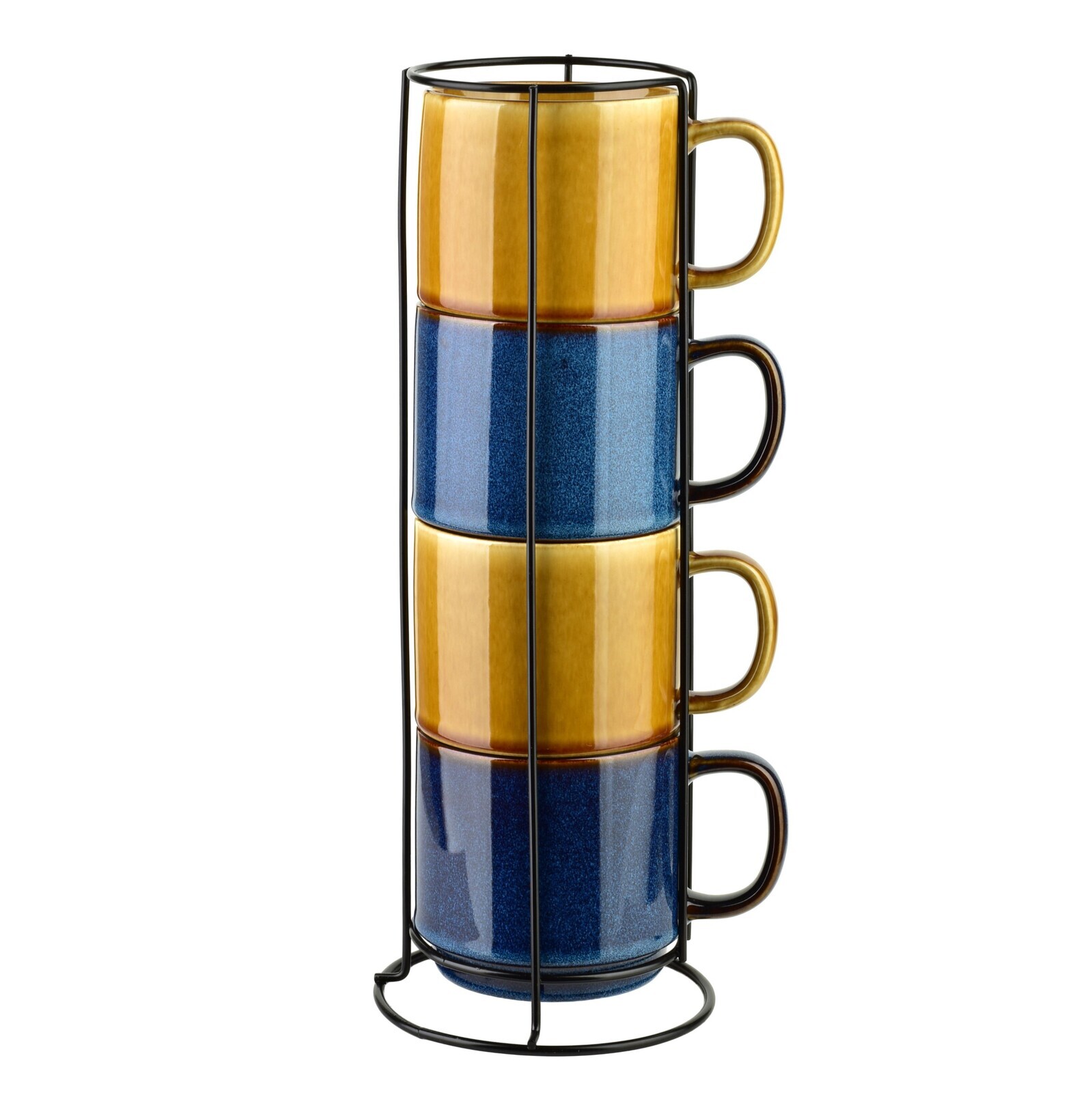 Sada 4 ks porcelánových hrnků EVIE 400 ml zlatá/modrá