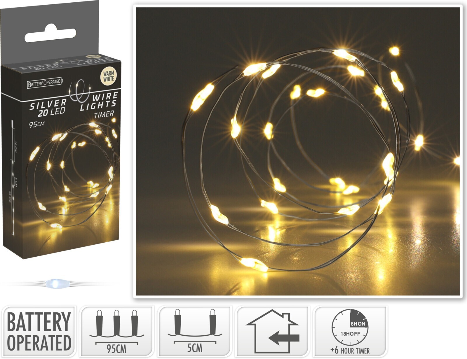 Světelný LED řetěz s časovačem Anton 95 cm teplý bílý