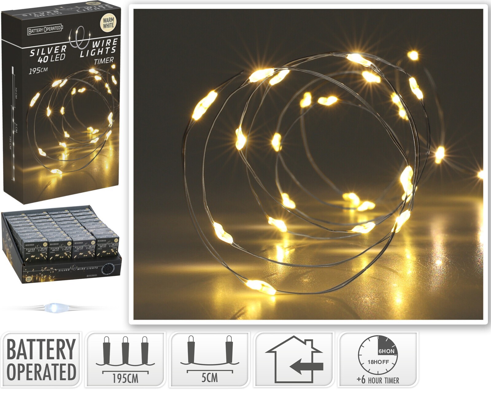 Světelný LED řetěz Summit s časovačem 195 cm teplý bílý