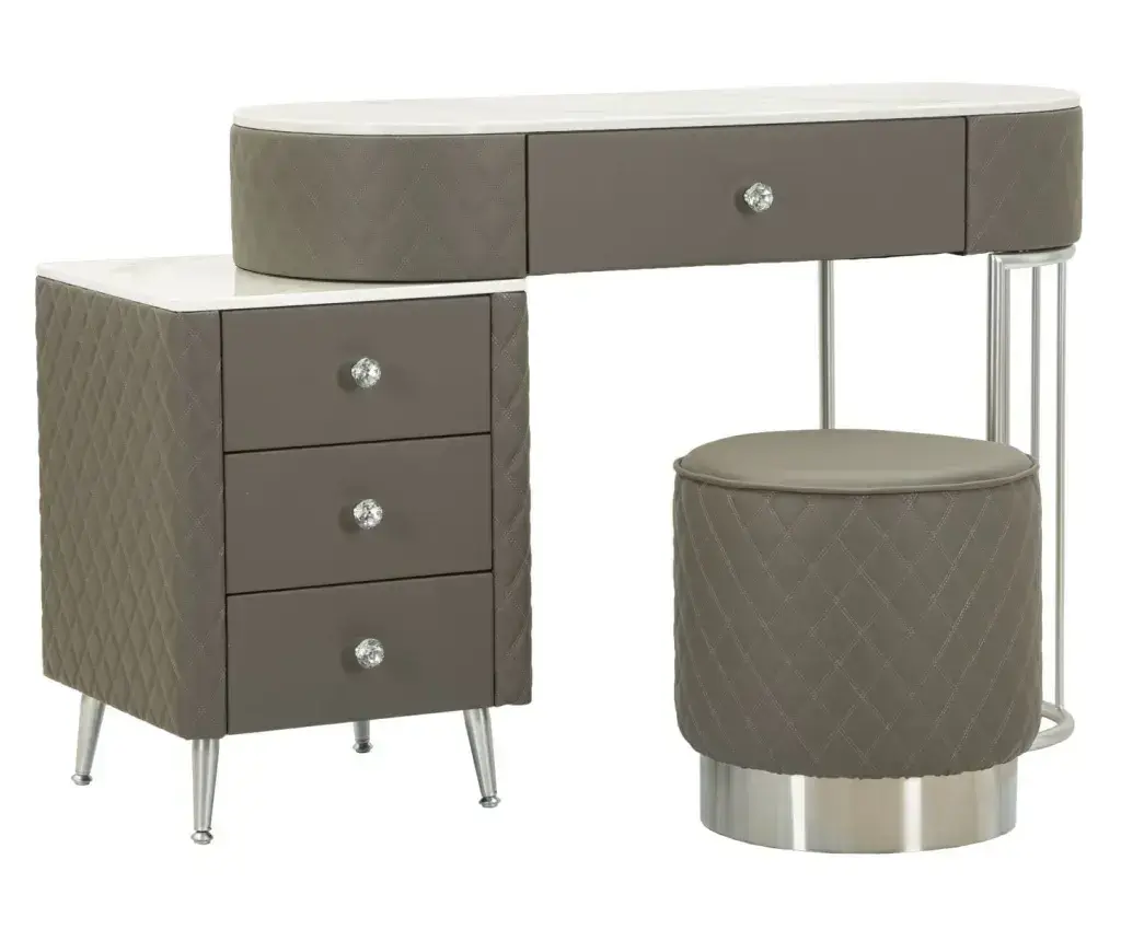 Toaletní stolek Sharon s taburetem ekokůže šedý/stříbrný