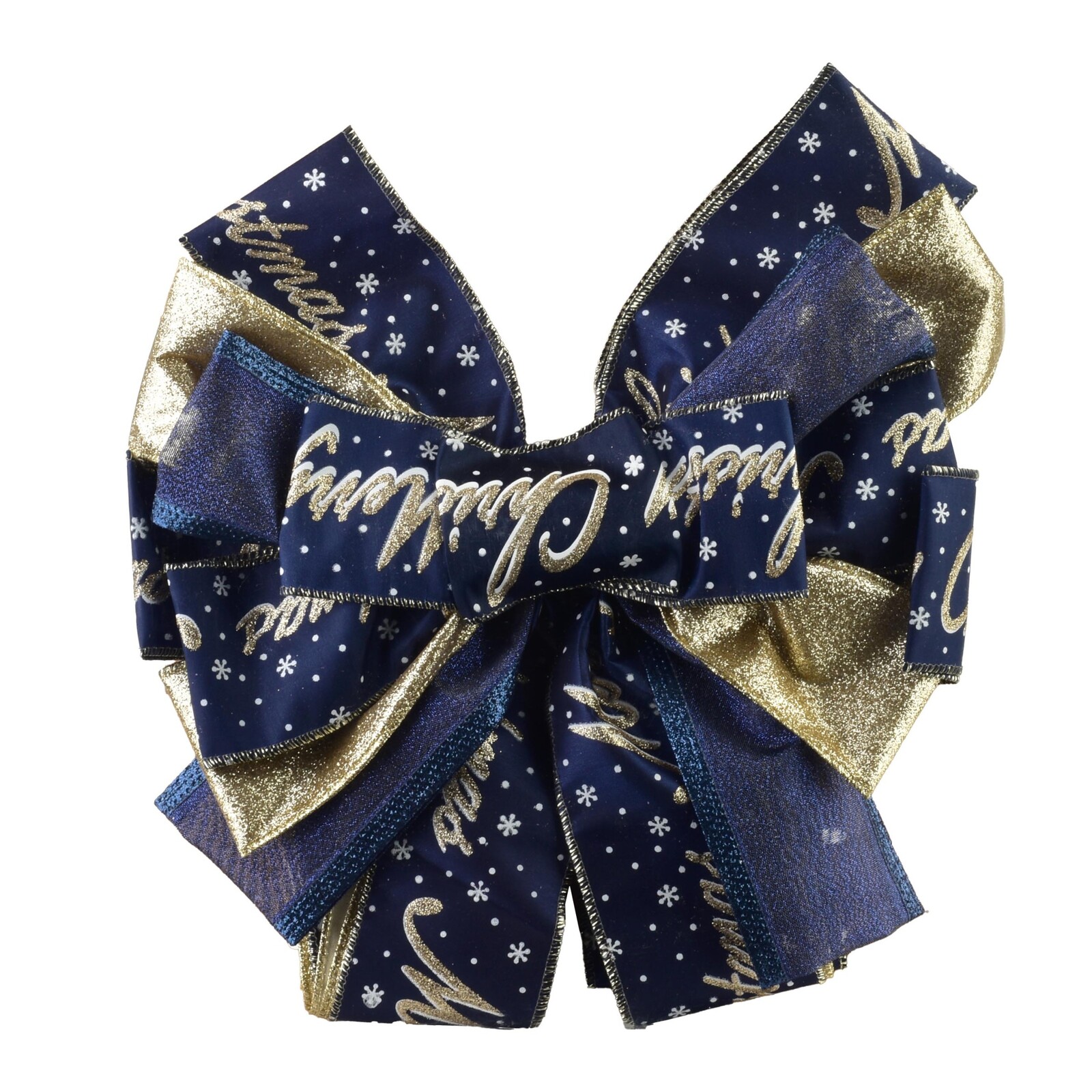 Vánoční dekorativní mašle Santa Lila 32x130 cm modro-zlatá s nápisem Merry Christmas