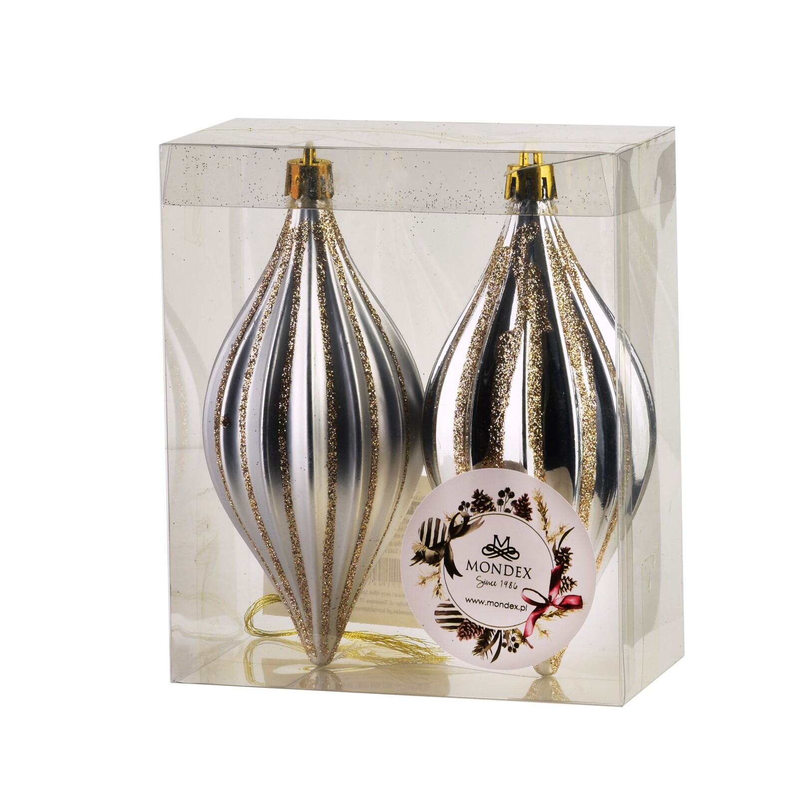 Vánoční sada 2 ks závěsných šišek SANTA LILA II 17 cm stříbrná