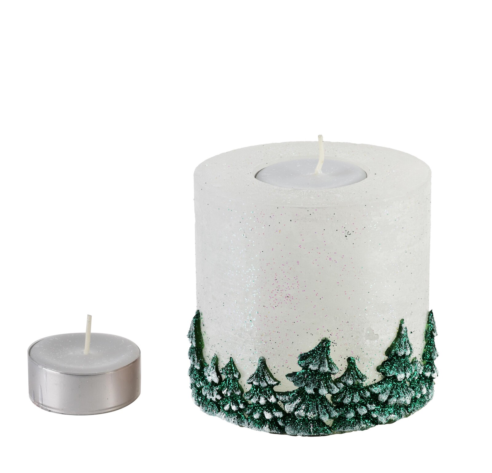 Vánoční svícen Les 12 cm bílo-zelený