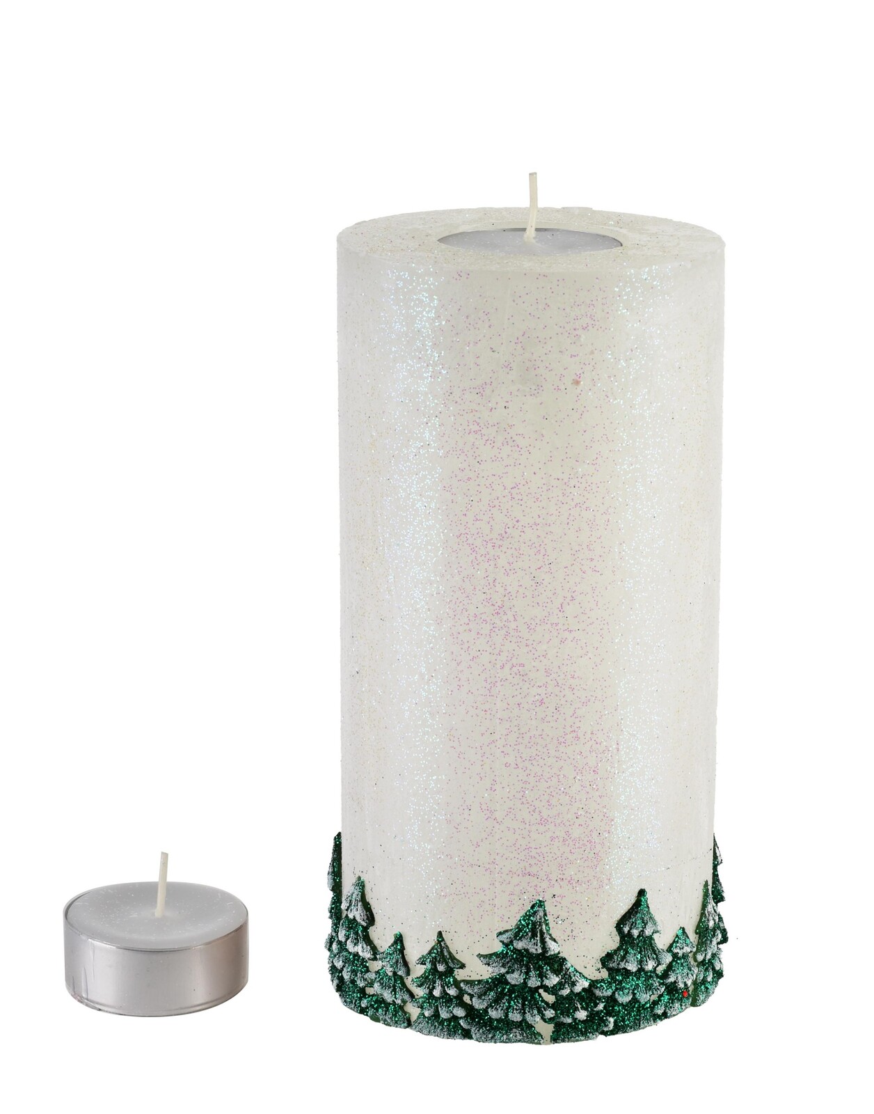 Vánoční svícen Les 24 cm bílo-zelený