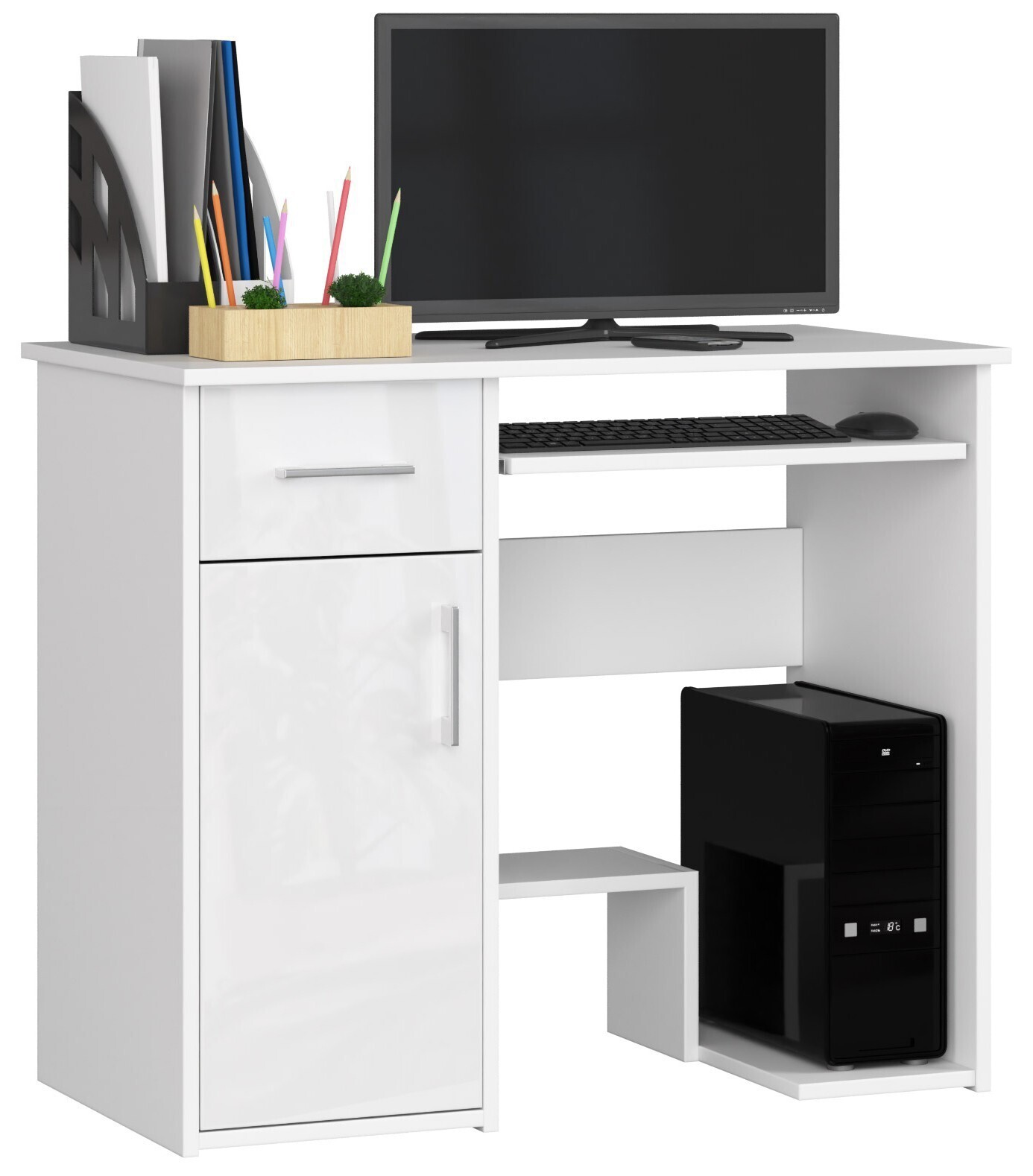 Volně stojící psací stůl Jay 90 cm bílý lesk