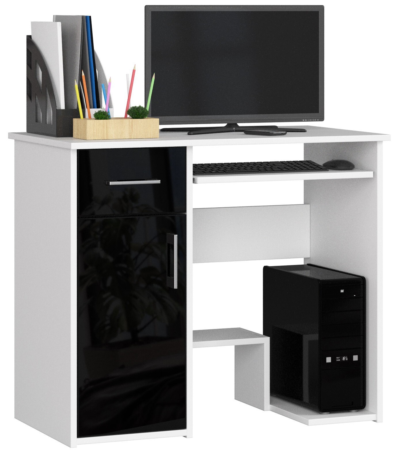 Volně stojící psací stůl Jay 90 cm bílý/černý lesk