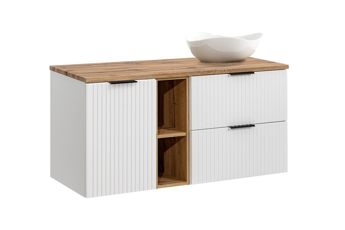 Závěsná skříňka Casad Cloud s deskou a umyvadlem 120 cm bílá/dub wotan