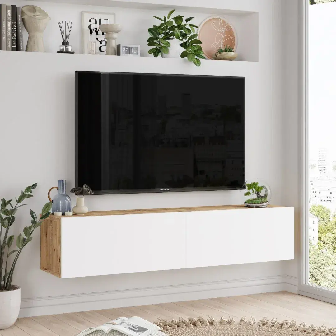 Závesný TV stolík Houseland Farfallo Atlantic pine/ biely