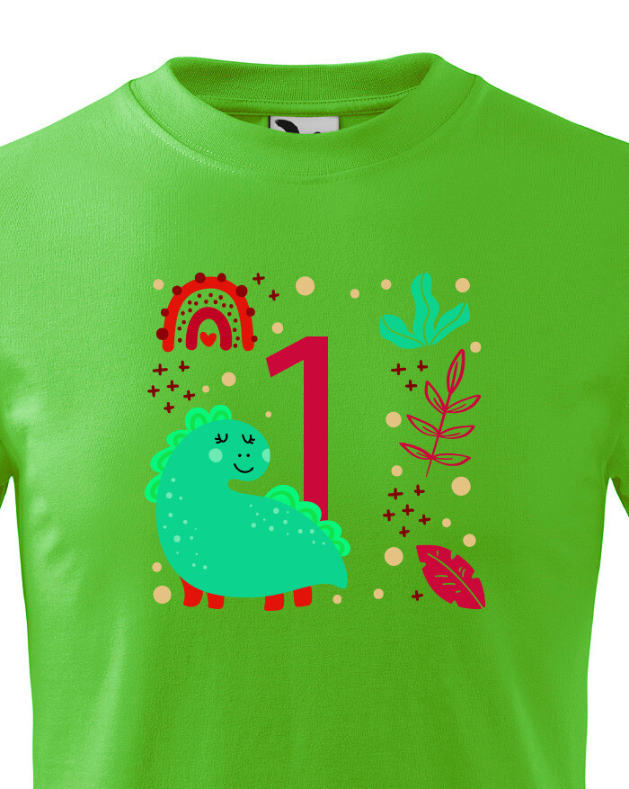 Detské tričko s narodeninovým dinosaurom – s vekom podľa želania