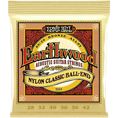 Ernie Ball Earthwood Folk Nylon, Clear & Gold Ball End