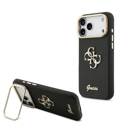 Guess PU Grained 4G Logo Stand Camera Frame Zadní Kryt pro iPhone 17 Pro Max Black
