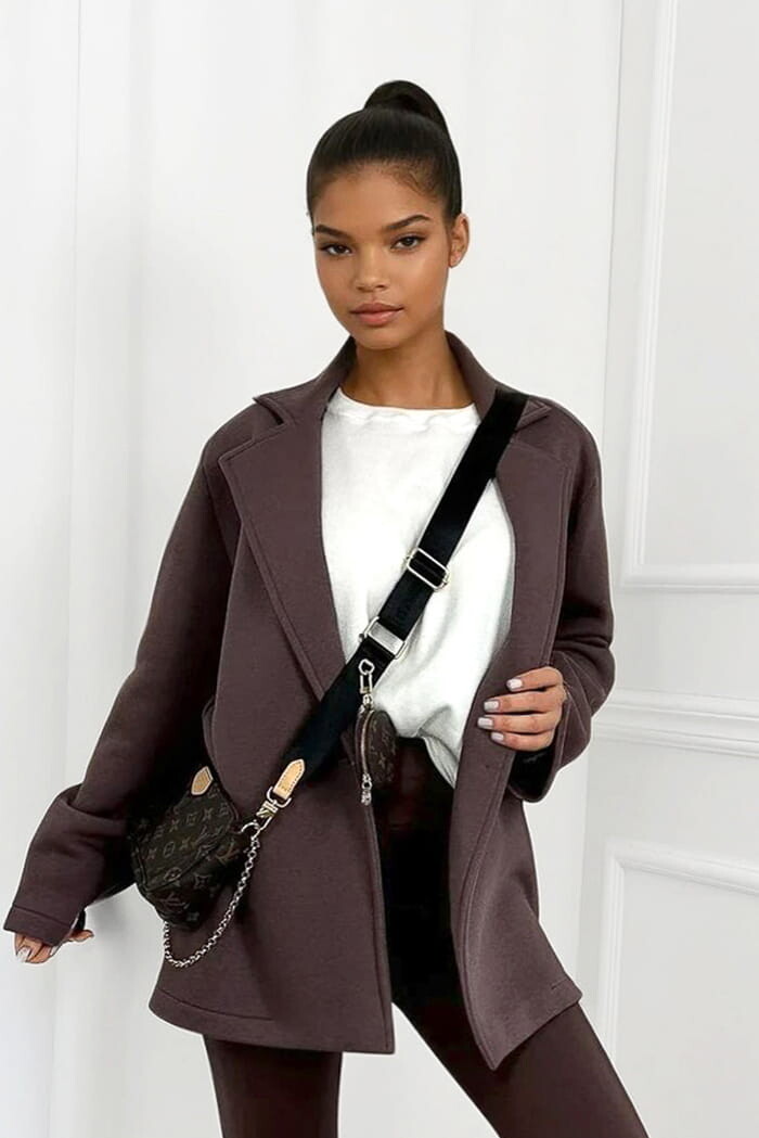 Dlhé teplákové sako vo farbe MOCCA