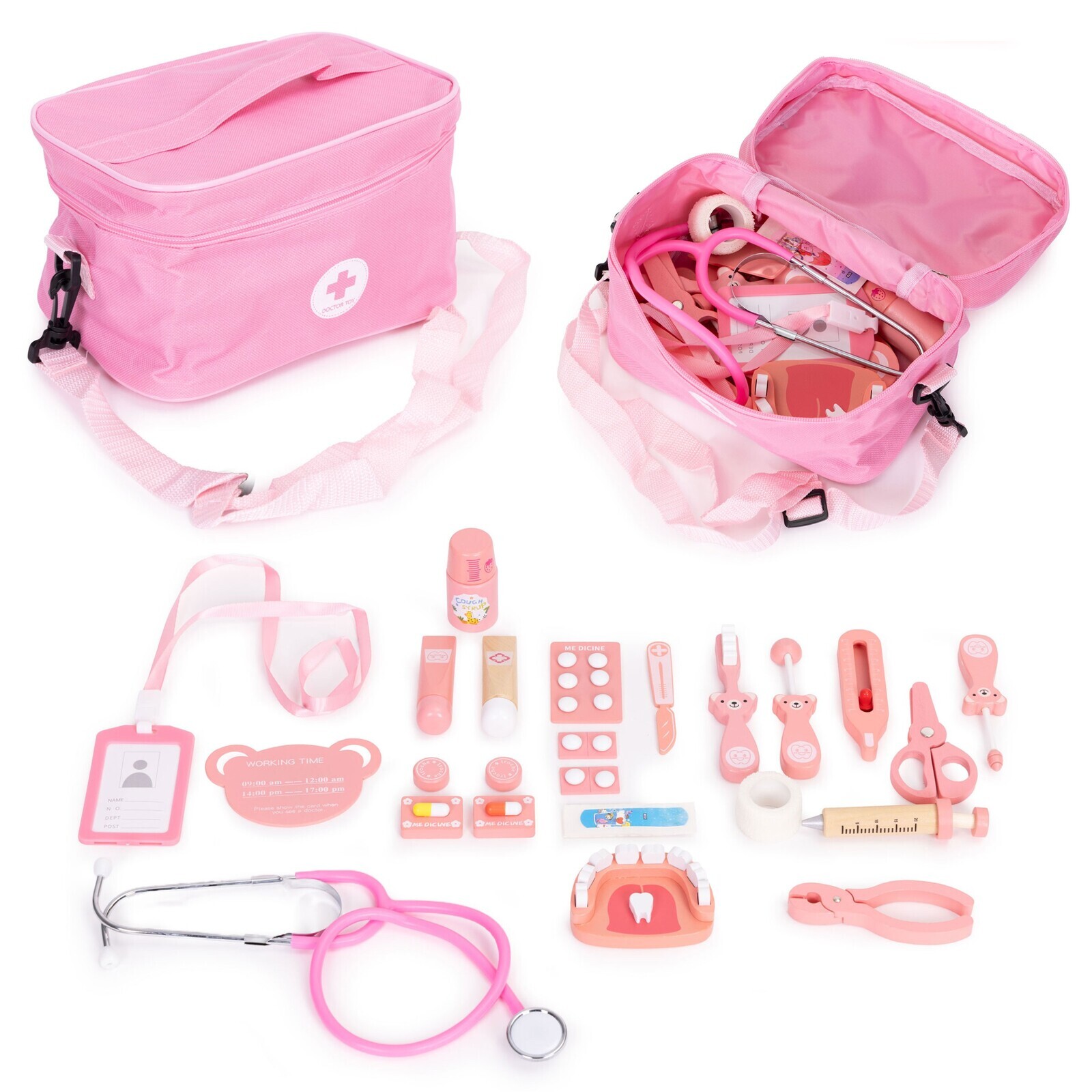 Dřevěná sada pro malého lékaře DOCTOR růžová