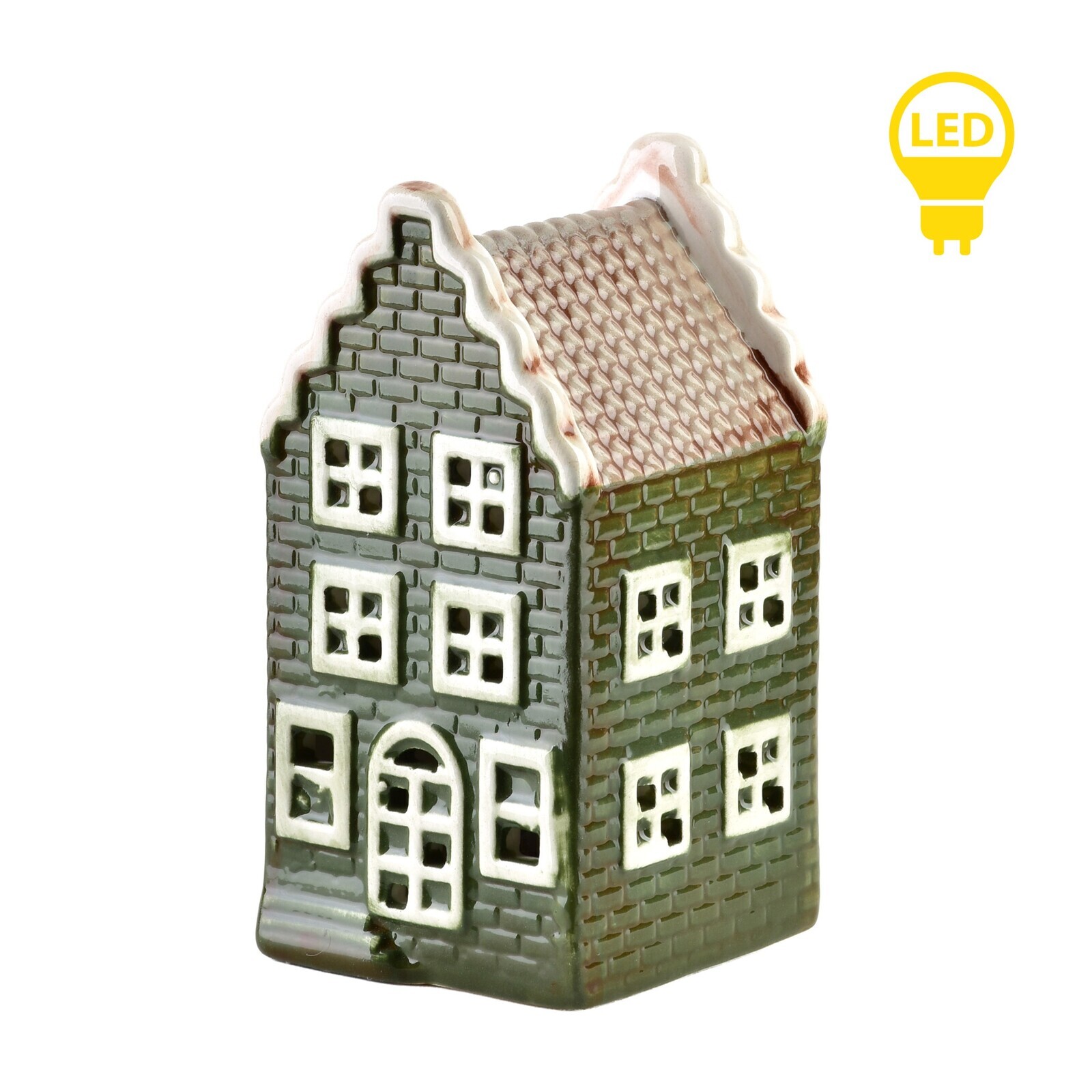 Keramický LED domeček Hytte 11 cm zelený