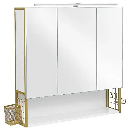 Koupelnová zrcadlová skříňka s osvětlením Vasagle Bake bílá/khaki