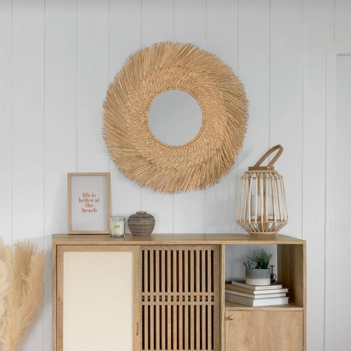 Kulaté nástěnné zrcadlo Rama 80 cm hnědé