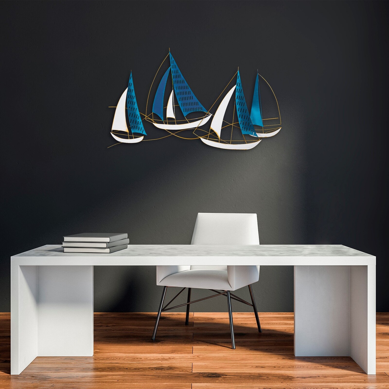 Nástěnná kovová dekorace Barbaros modrá/bílá