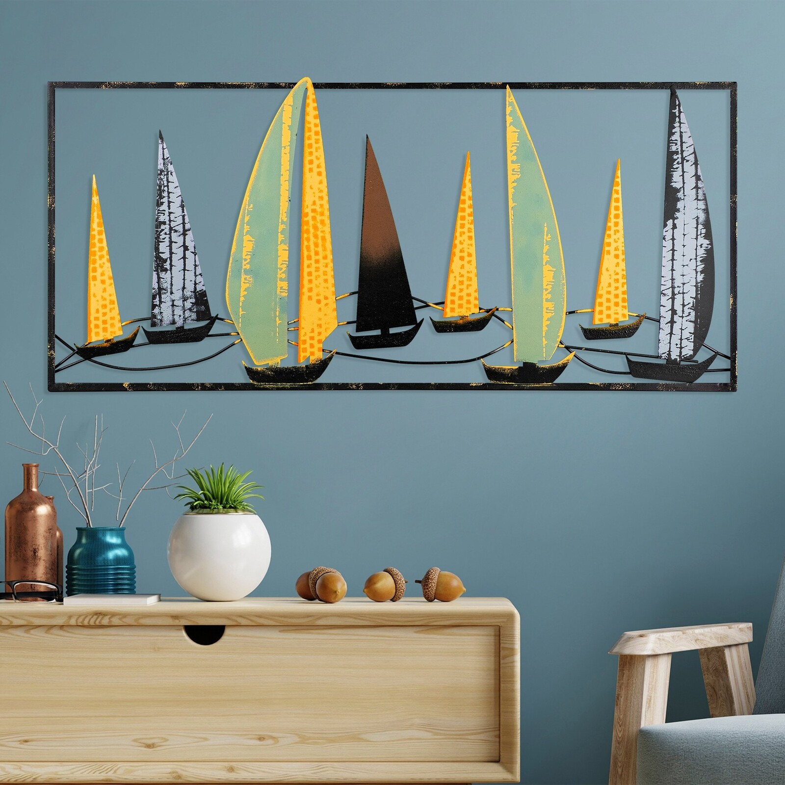 Nástěnná kovová dekorace Yelkenli 3 vícebarevná