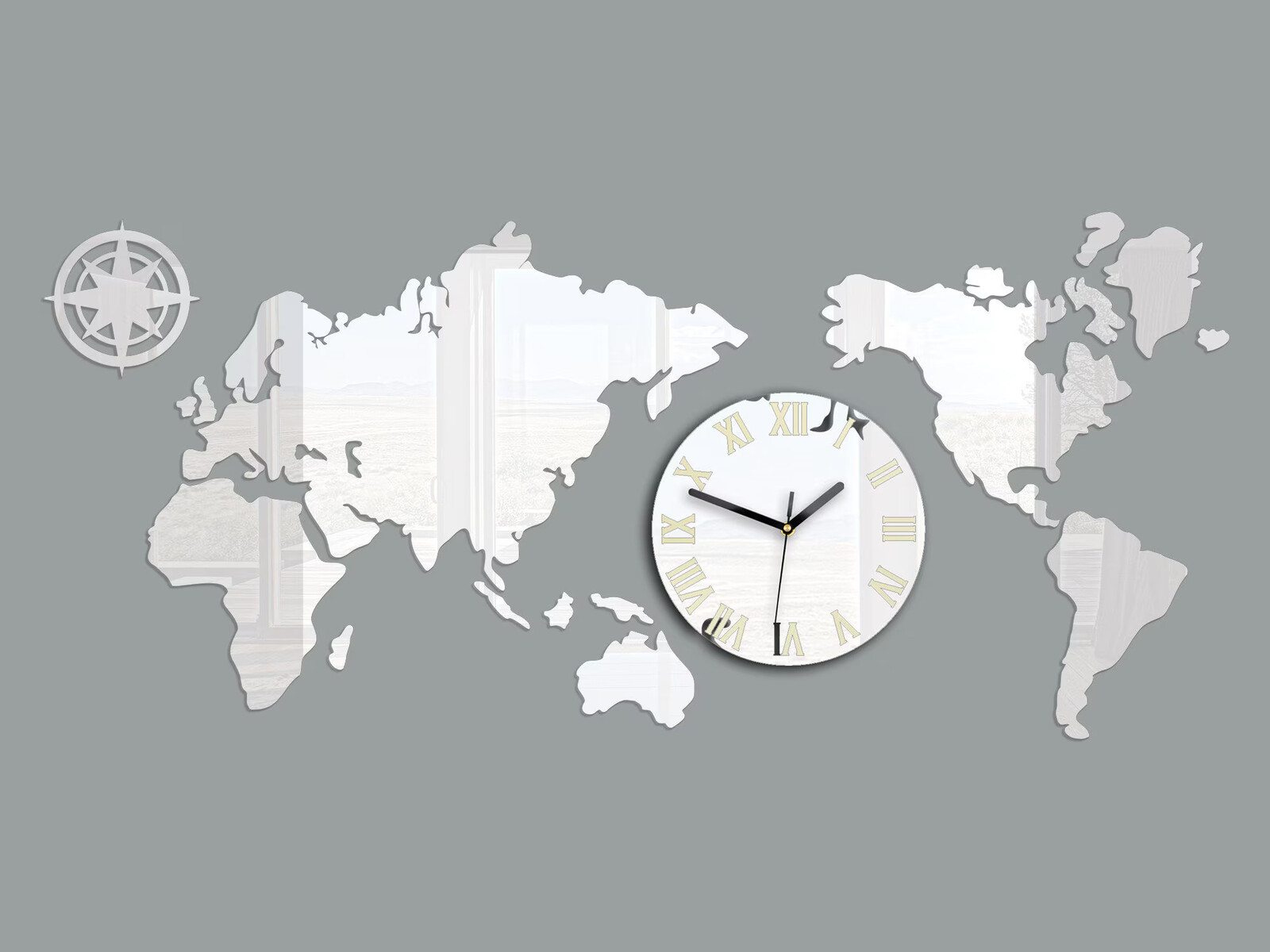 Nástěnné samolepící hodiny Mapas 110x55 cm zrcadlové