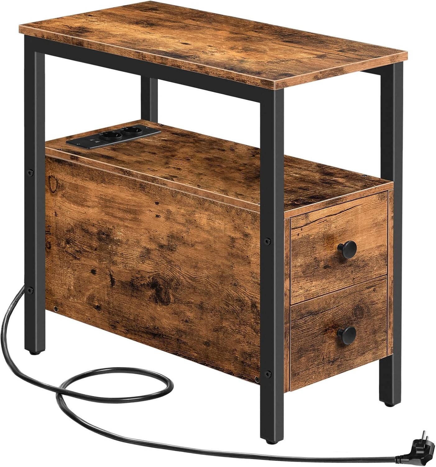 Nočný stolík Vasagle Drill s nabíjacou stanicou hnedý/čierny