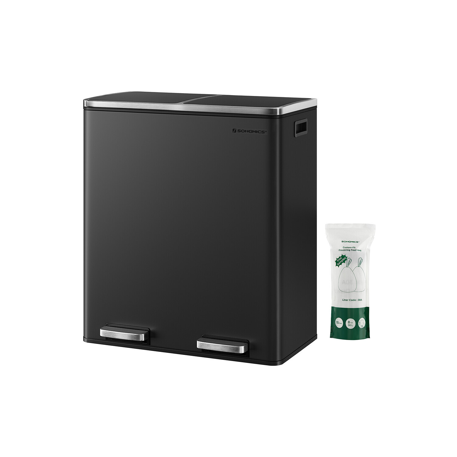 Odpadkový koš s víkem JORDAN 2x30 L černý