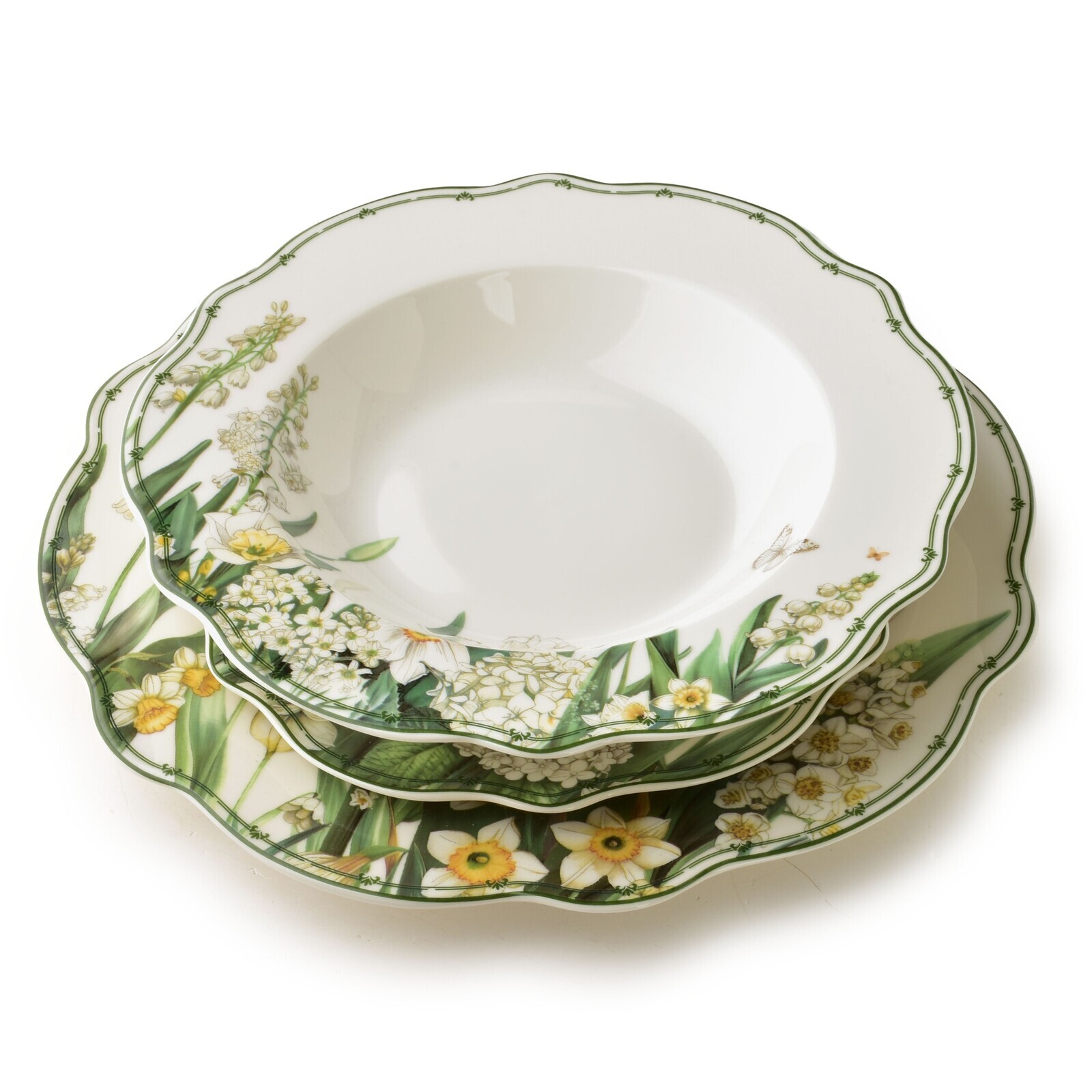 Porcelánová jídelní sada LEA Elegant 18 ks bílá/zelená