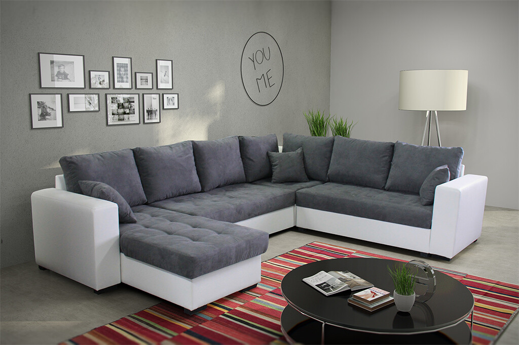 Rohová rozkladacia pohovka s leňoškou Gulliver sivá/biela