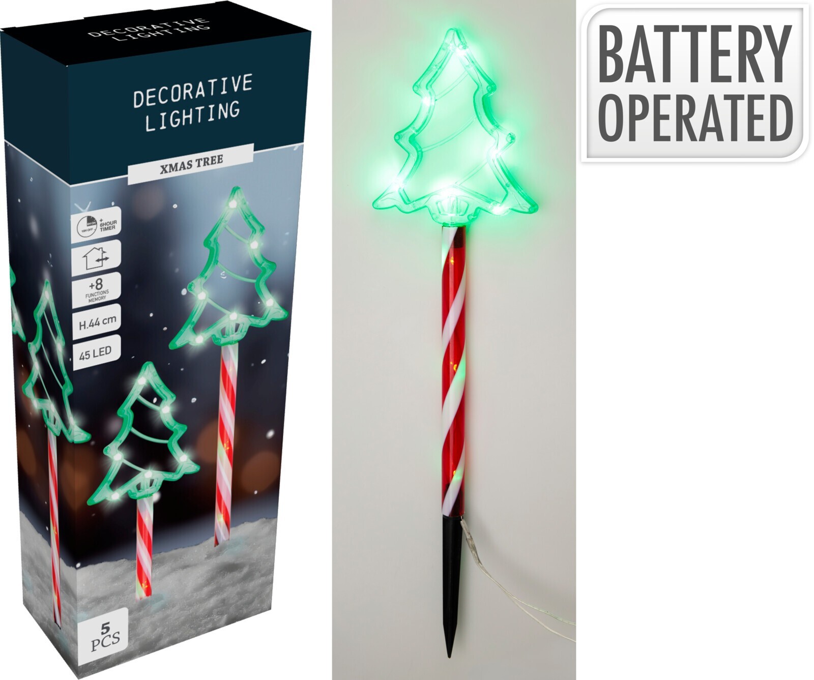 Sada 5 ks vánoční LED světelné dekorace Greene 44 cm zelená