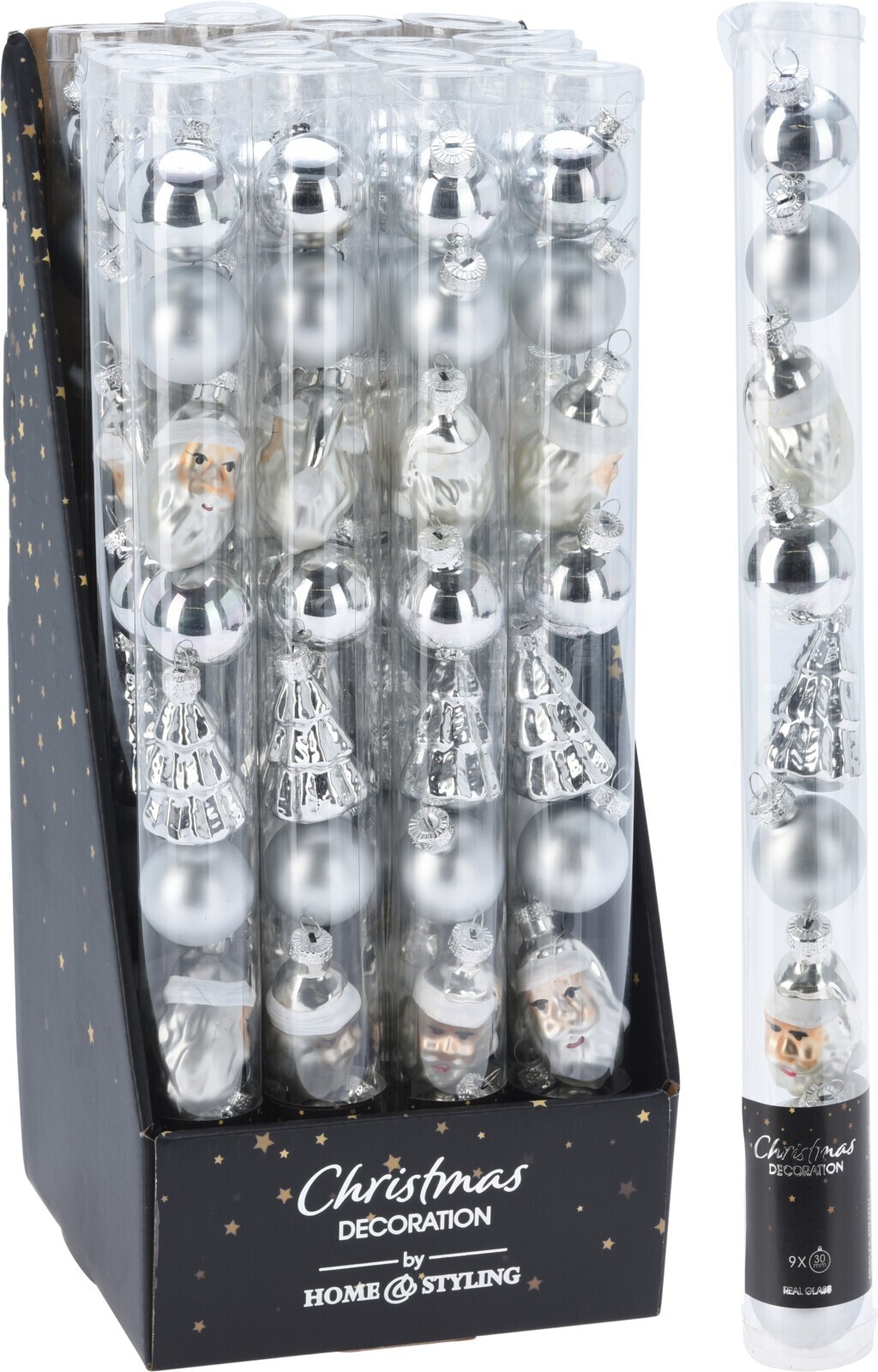 Sada 9 ks vánočních baněk Popo 3 cm stříbrná