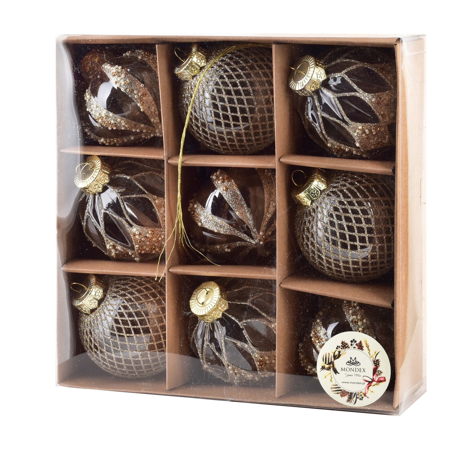 Sada vánočních baněk Santa Lila 9 ks zlatá