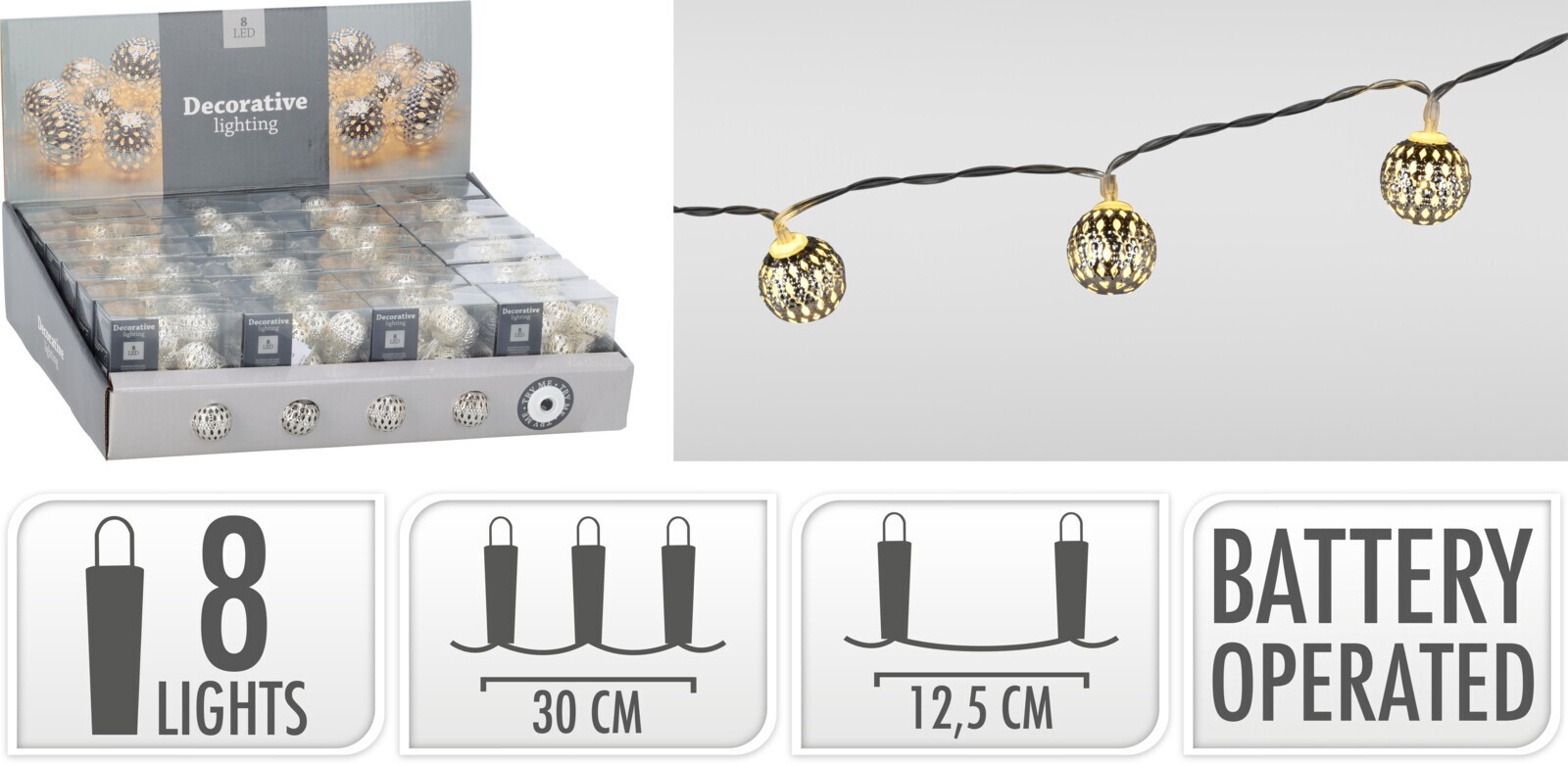 Světelný LED řetěz Kennedy 30 cm teplý bílý