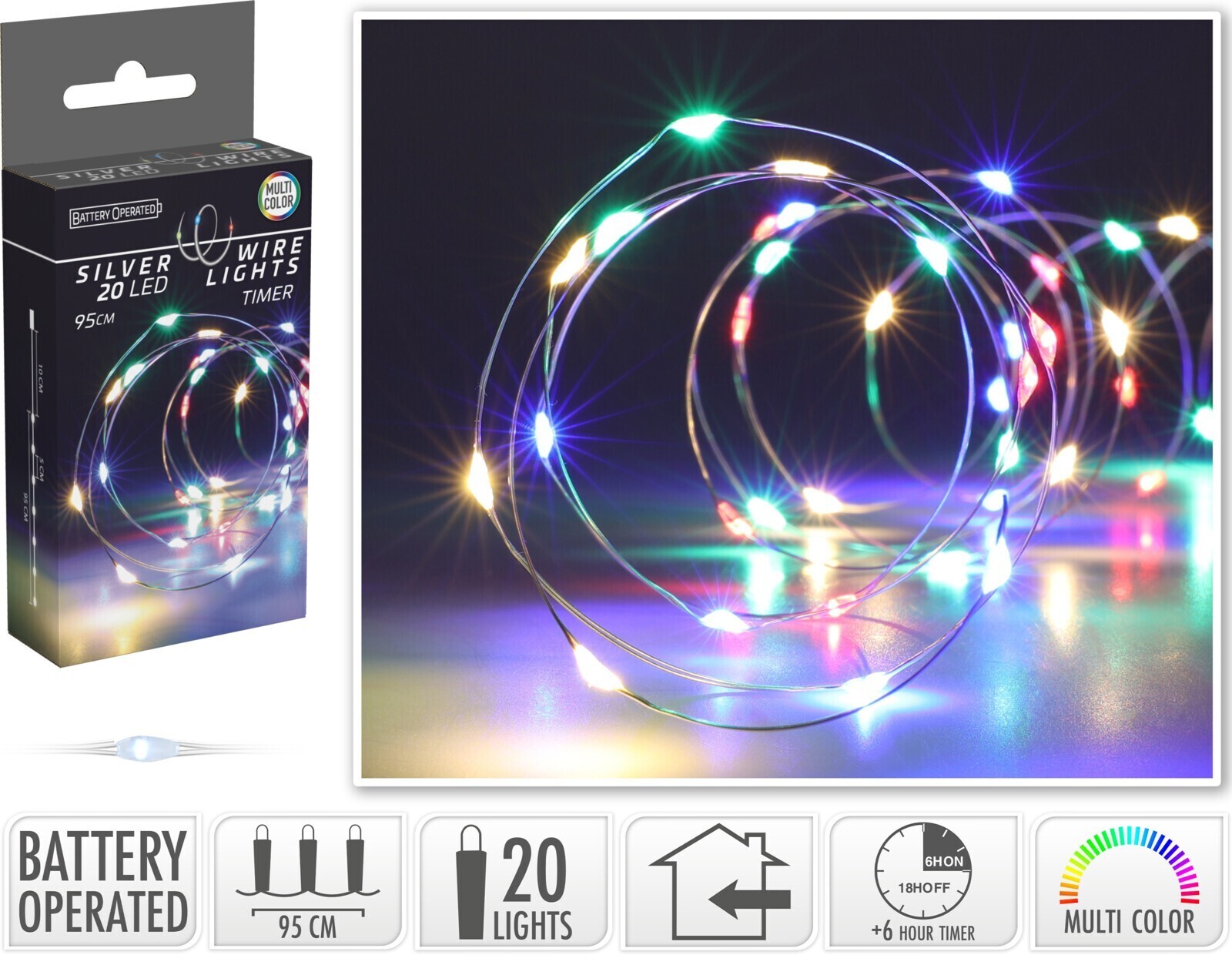 Světelný LED řetěz s časovačem Reed 95 cm vícebarevný