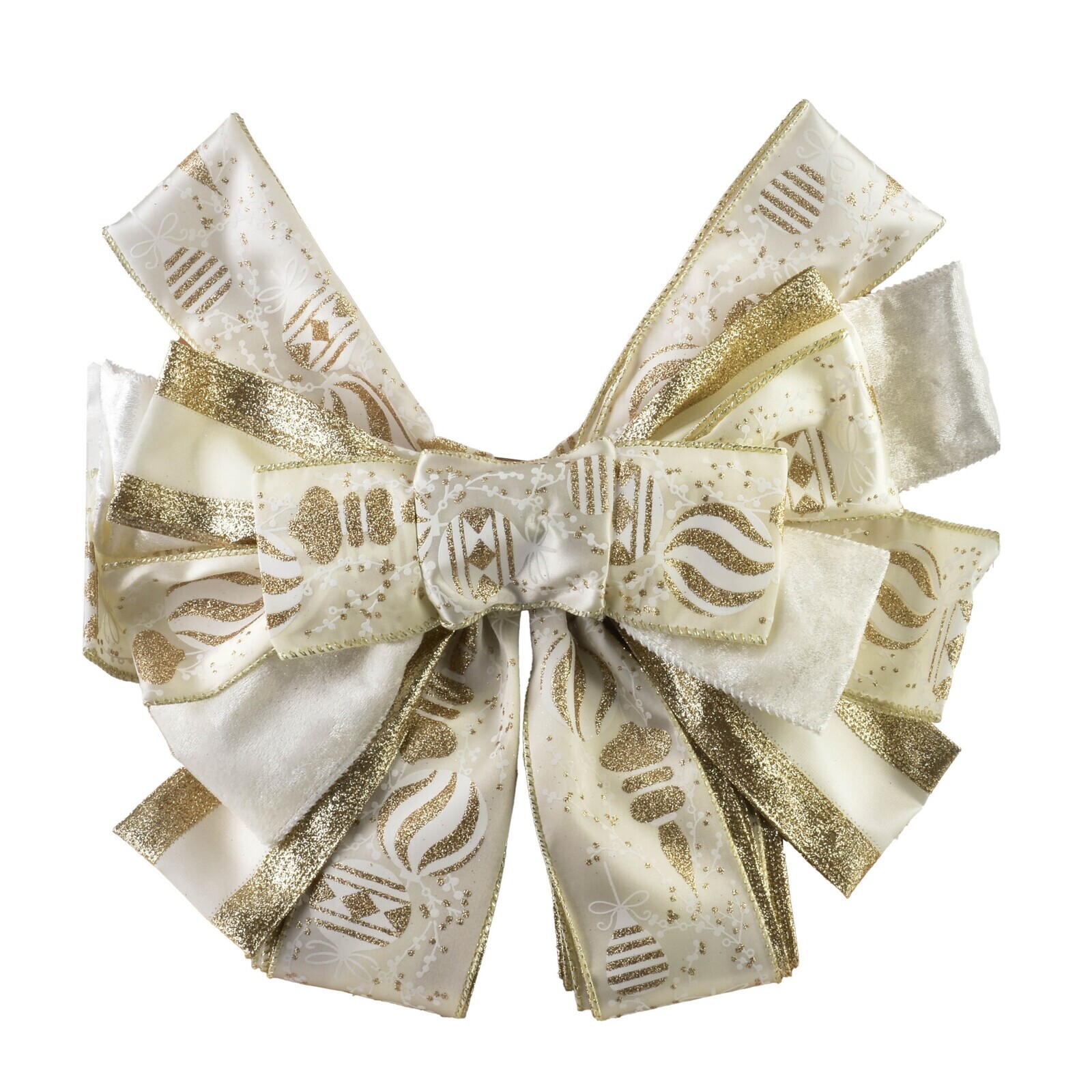 Vánoční dekorativní mašle Santa Lila 32x130 cm béžovo-zlatá s baňkami