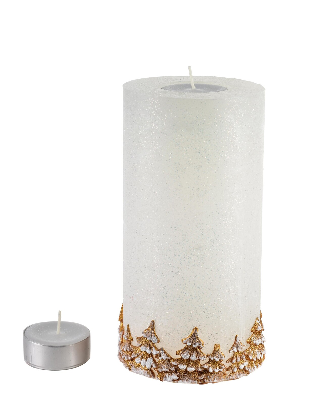Vánoční svícen Les 24 cm bílo-zlatý
