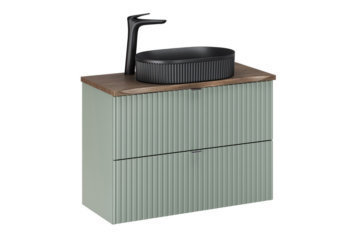 Závěsná skříňka Line Reed Green Beyond s deskou a umyvadlem 80 cm zelená/dub casella