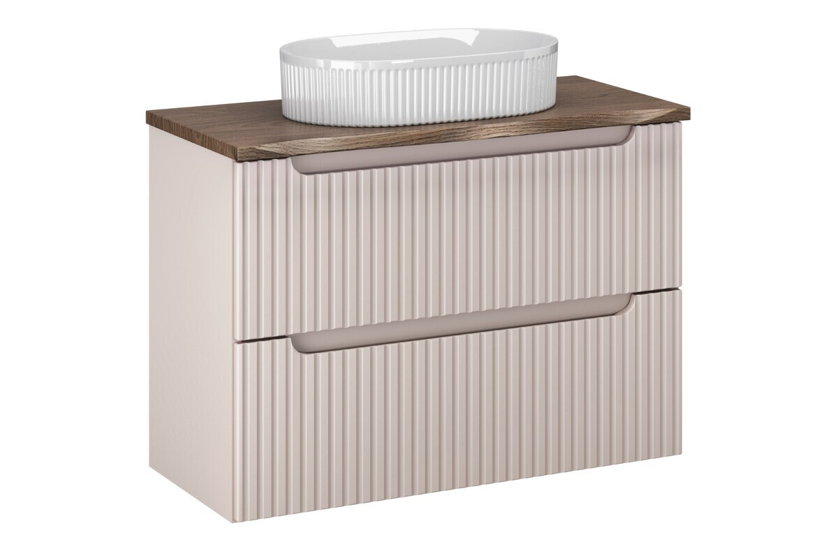 Závěsná skříňka Nova Cashmere Beyond I s deskou a umyvadlem 80 cm kašmírová/dub casella