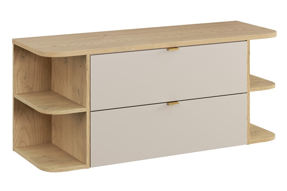 Závěsná skříňka pod umyvadlo Dalia Cashmere Ovalia s deskou 120 cm kašmírová/dub cremona